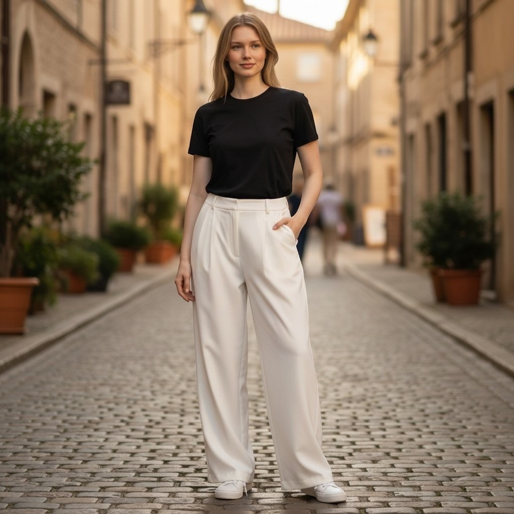 Halara white, high-waisted, pleated wide-leg trousers pants Sz XL careercore